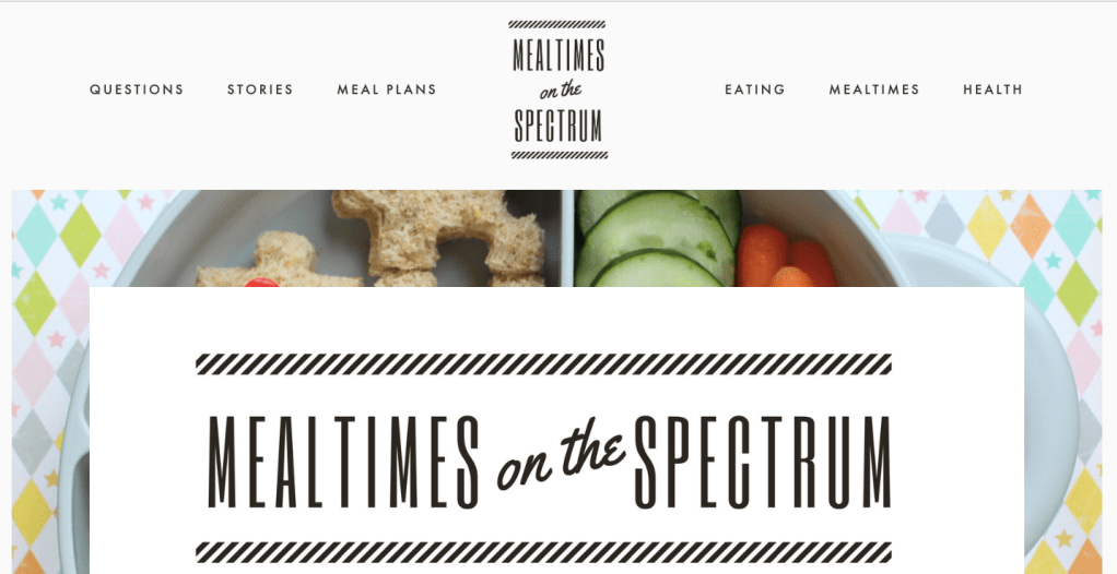 Screen shot showing lunch food and the words mealtimes on the spectrum. 